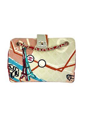 Chanel Eiffel Tower Multicolor Canvas Matelasse Chain Vintage Shoulder